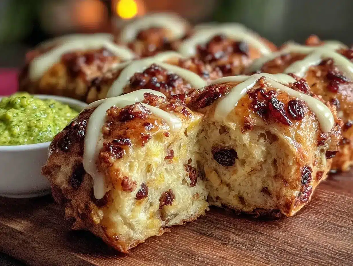 vegan hot cross buns with basil pesto preparation steps