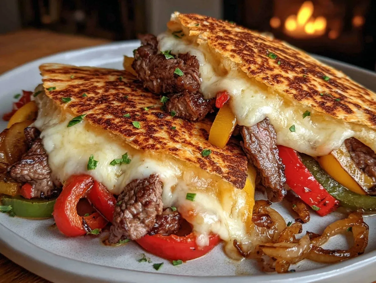 Blackstone Philly Cheesesteak Quesadillas preparation steps