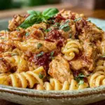 creamy crockpot tuscan chicken pasta - featured image