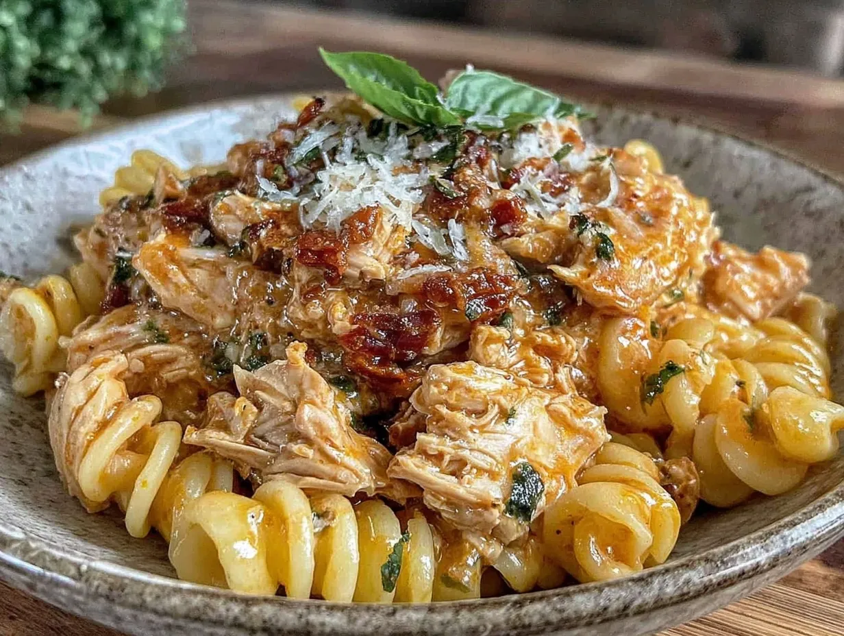 creamy crockpot tuscan chicken pasta preparation steps