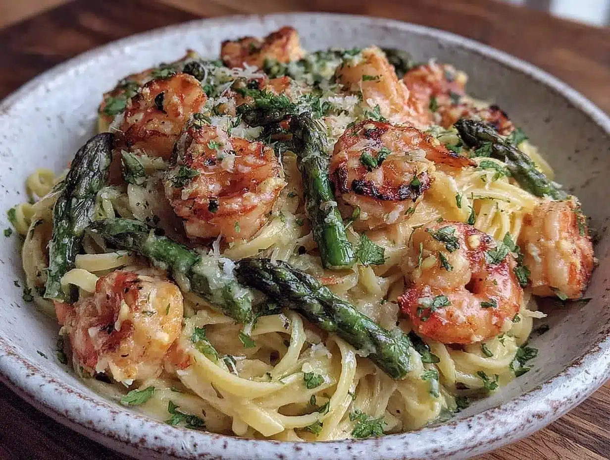 creamy lemon asparagus shrimp pasta preparation steps
