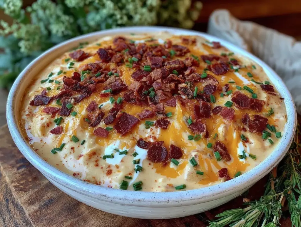 creamy slow cooker loaded baked potato soup - featured image
