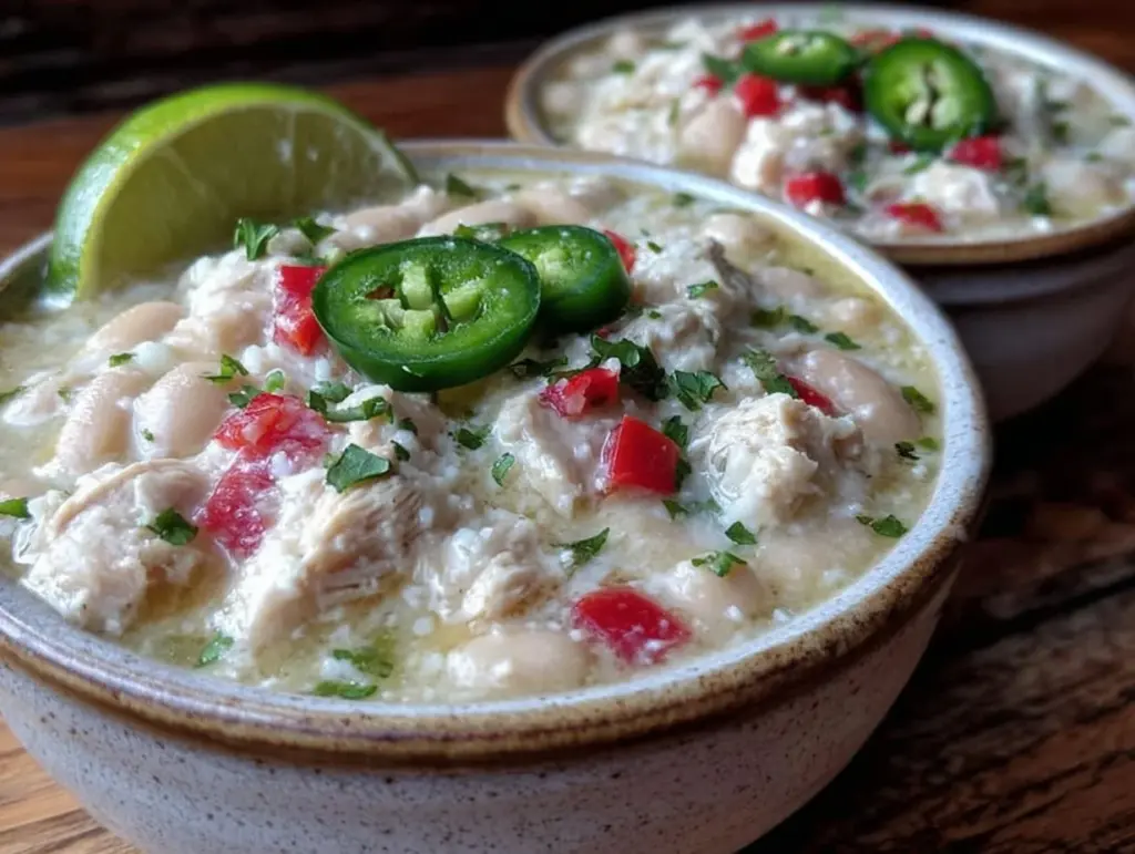 creamy slow cooker white chicken chili - featured image
