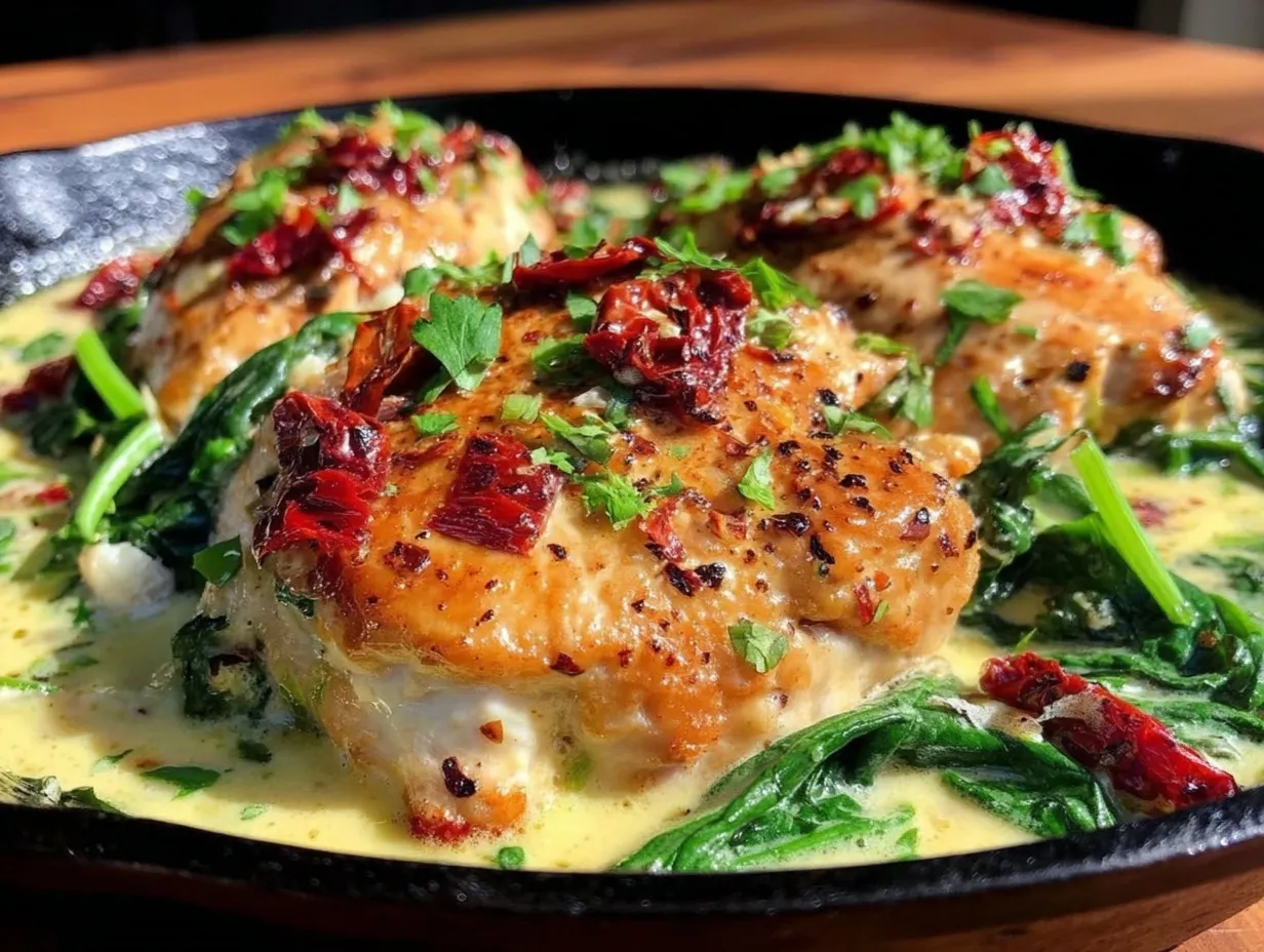 creamy tuscan garlic chicken skillet preparation steps