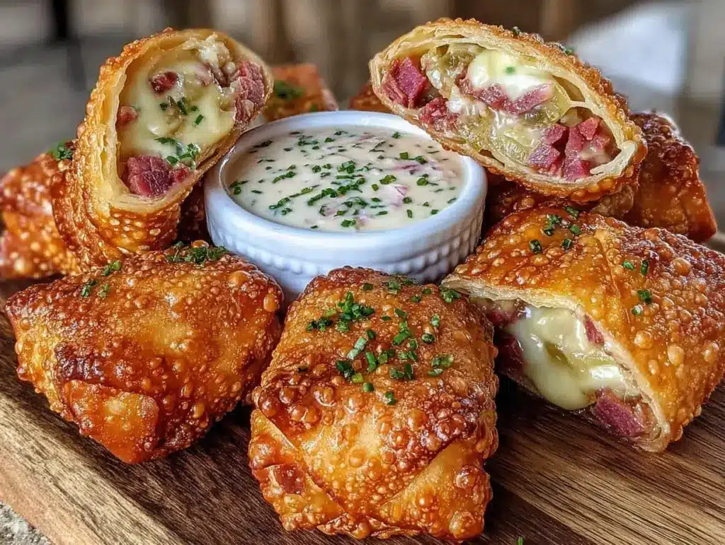 crispy air fryer reuben egg rolls - featured image