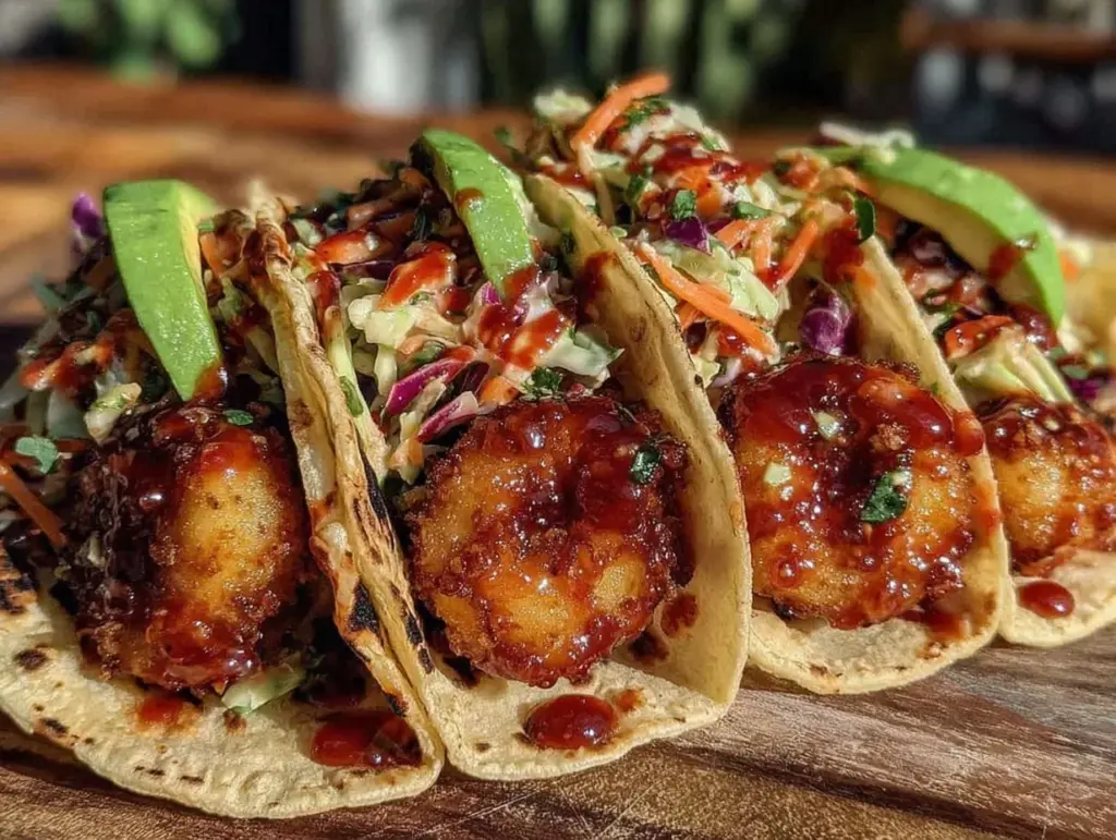 crispy firecracker shrimp tacos - featured image