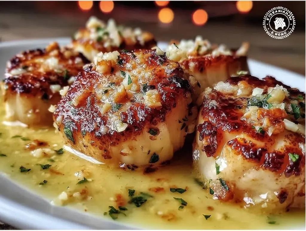 crispy garlic butter pan-seared scallops - featured image