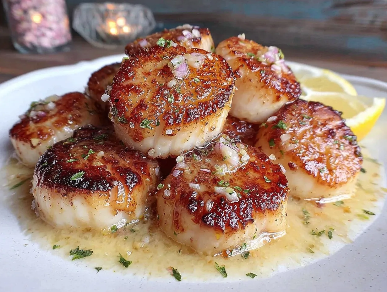 crispy garlic butter pan-seared scallops preparation steps