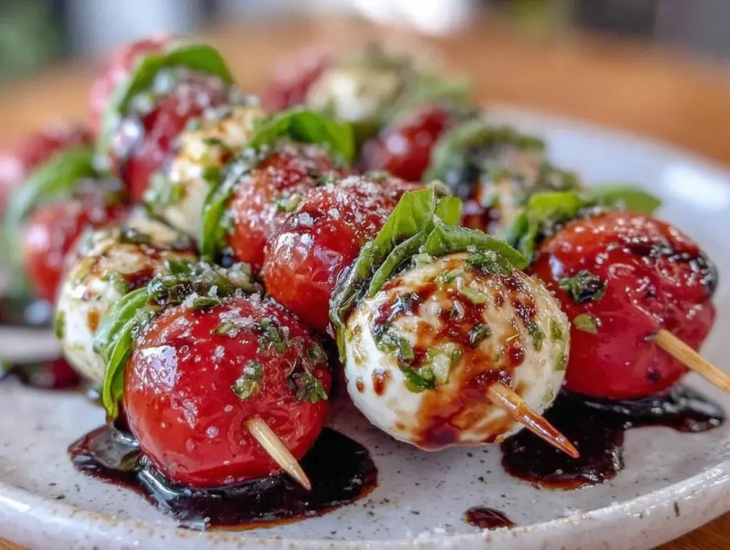 fresh caprese skewer appetizer - featured image