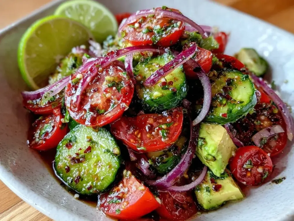 fresh cucumber tomato avocado salad - featured image