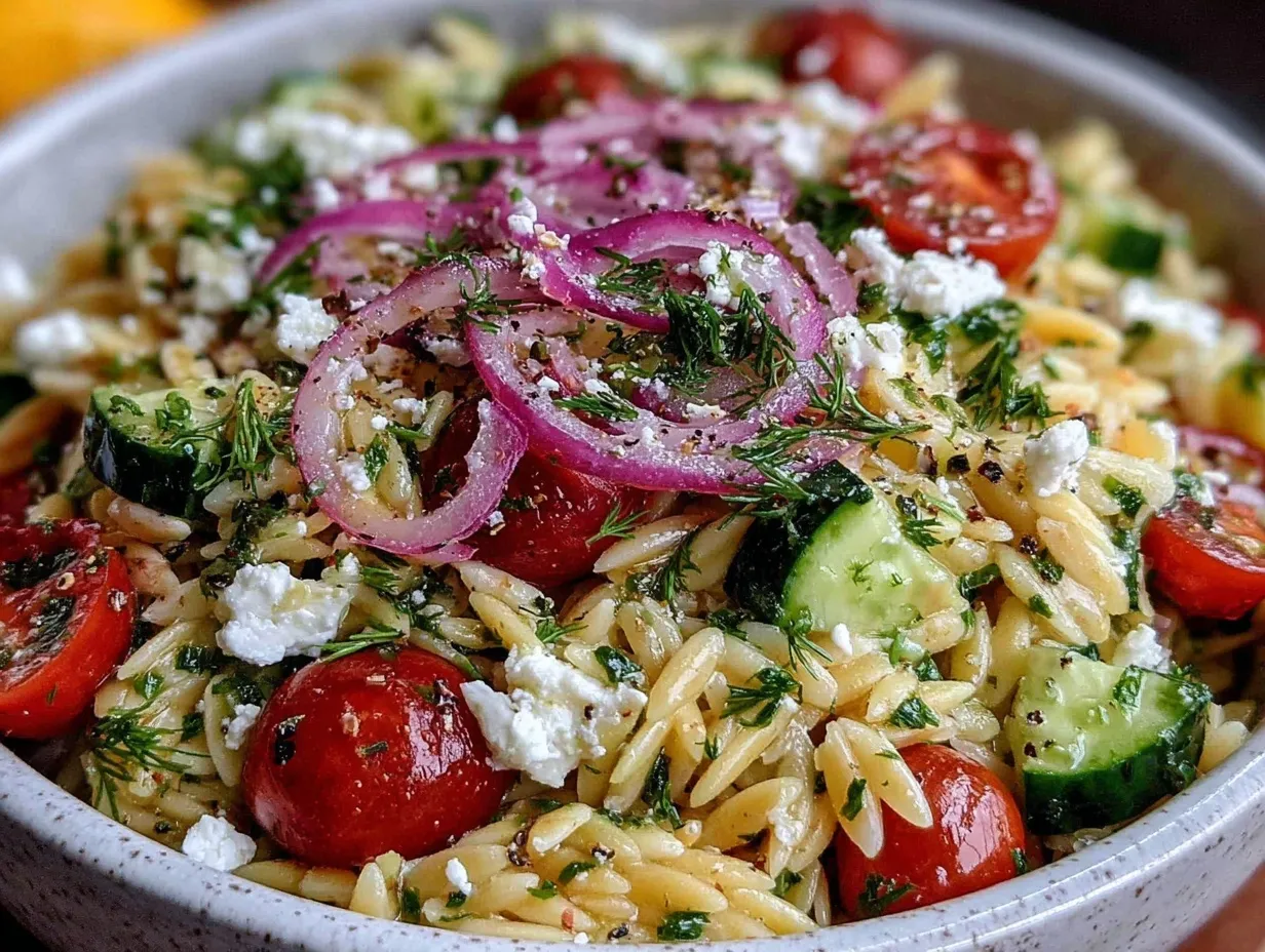 Fresh Greek Orzo Pasta Salad preparation steps