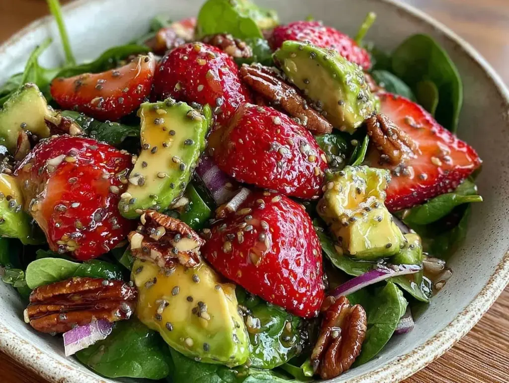 fresh strawberry avocado spinach salad - featured image