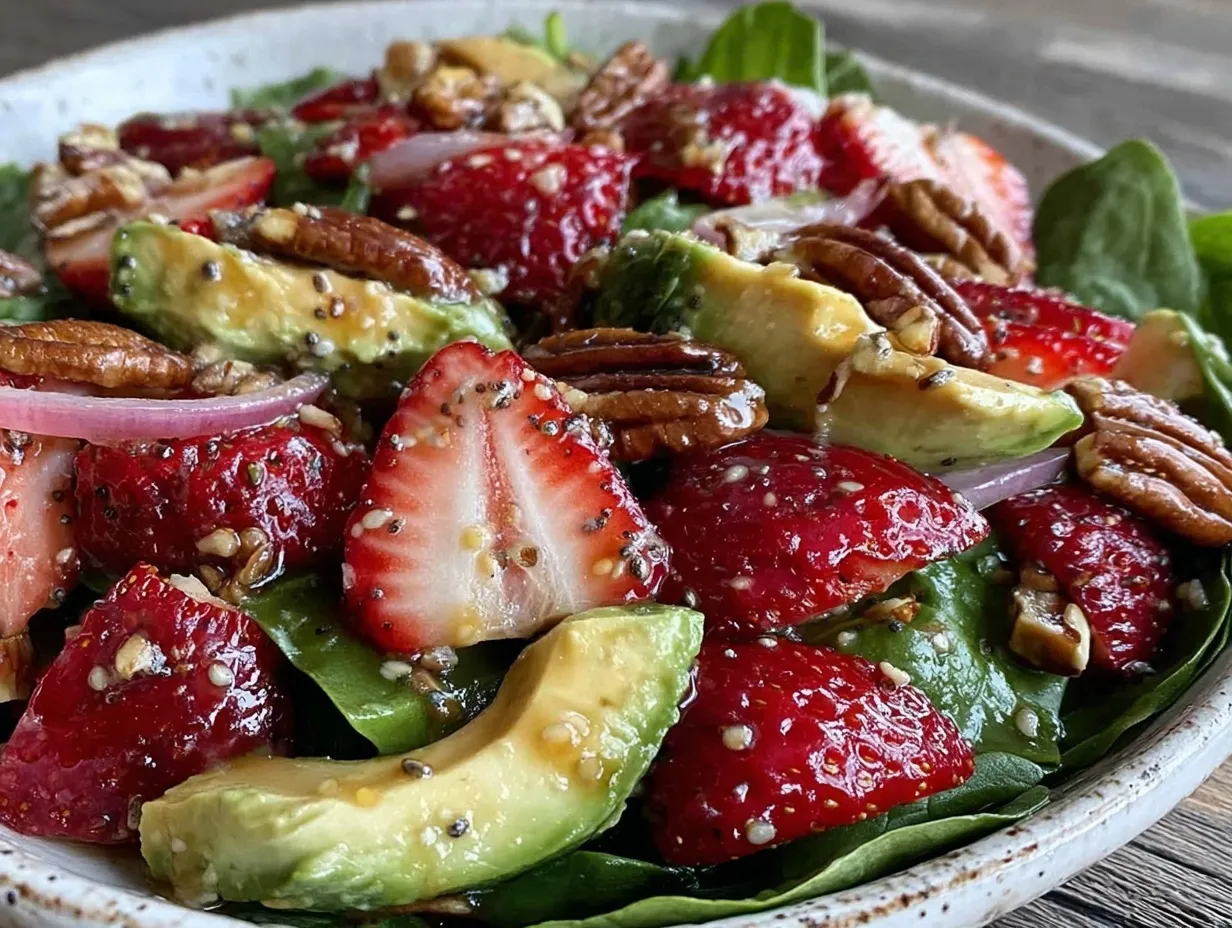 fresh strawberry avocado spinach salad preparation steps