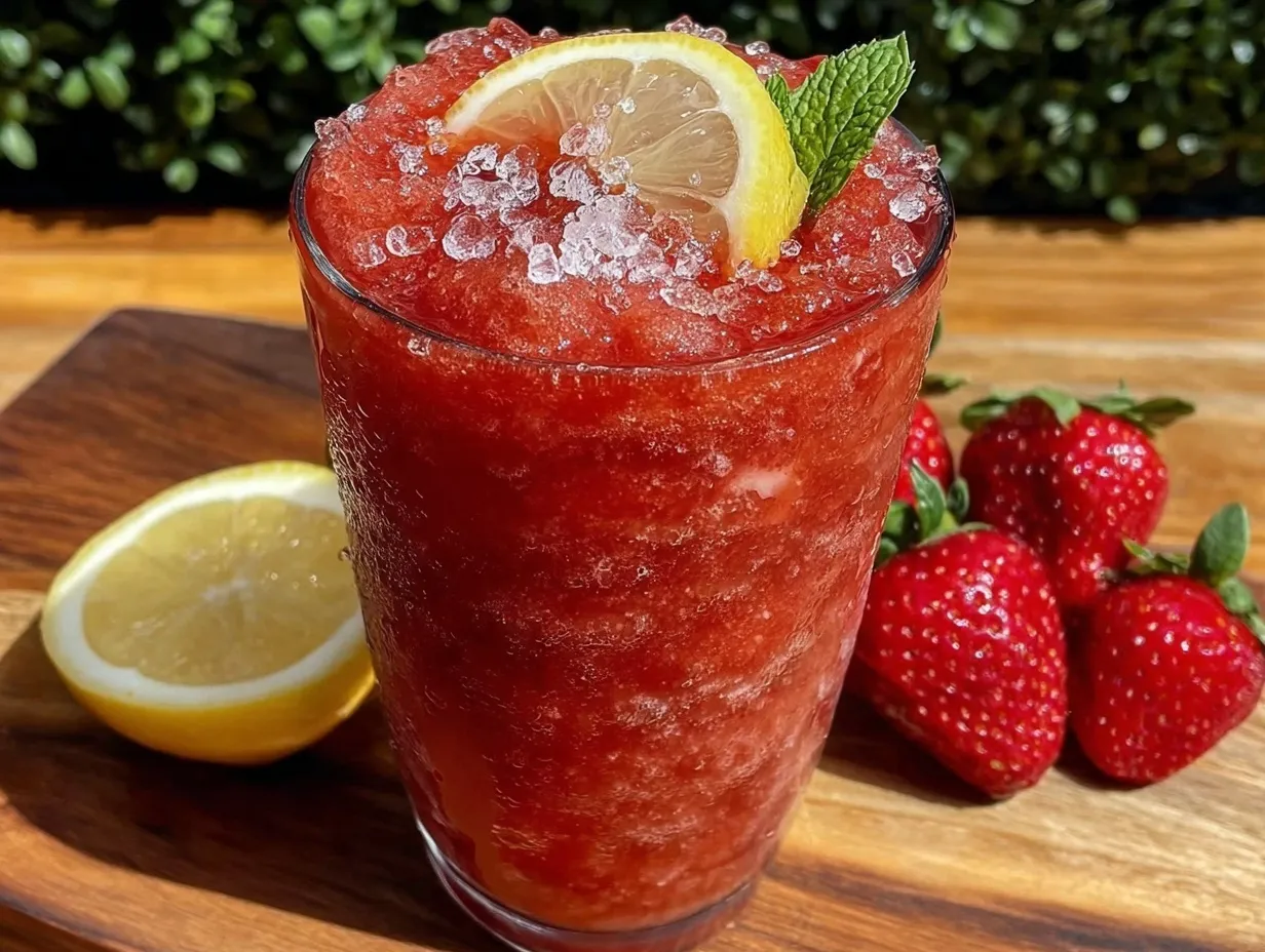 frozen strawberry lemonade slushie preparation steps