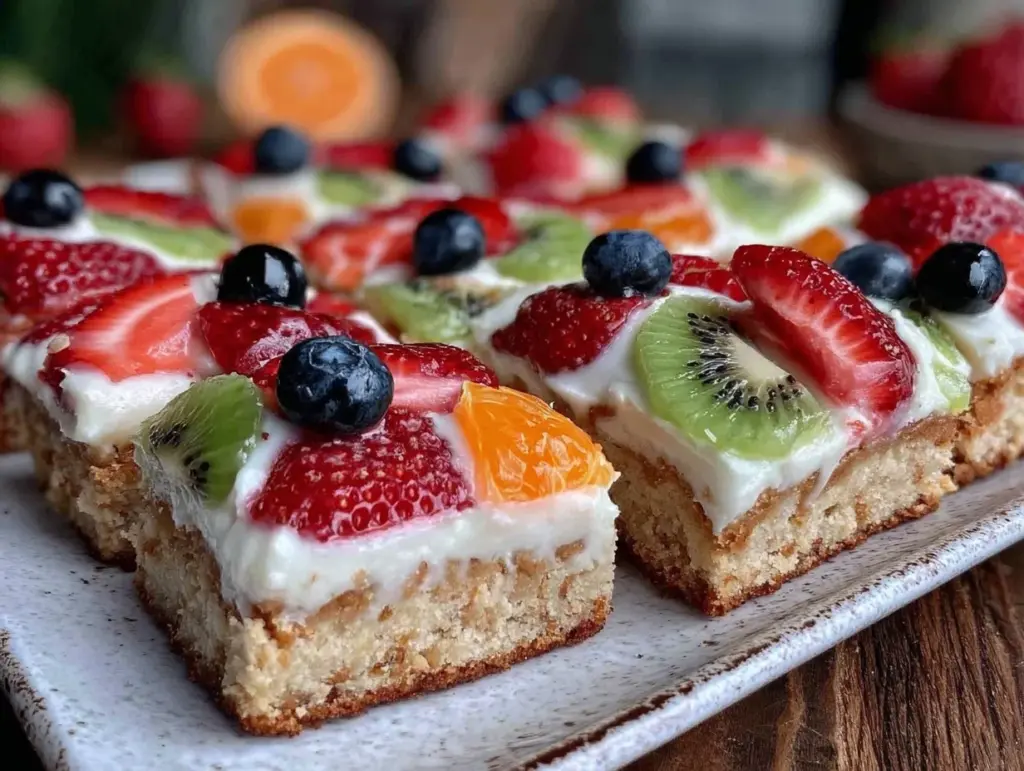 fruit pizza sugar cookie bars - featured image