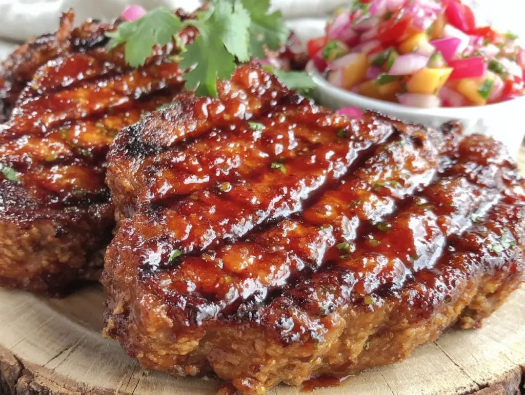 grilled bourbon glazed pork chops - featured image