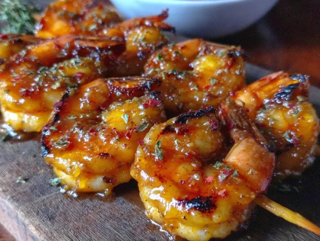 grilled honey garlic butter shrimp skewers - featured image