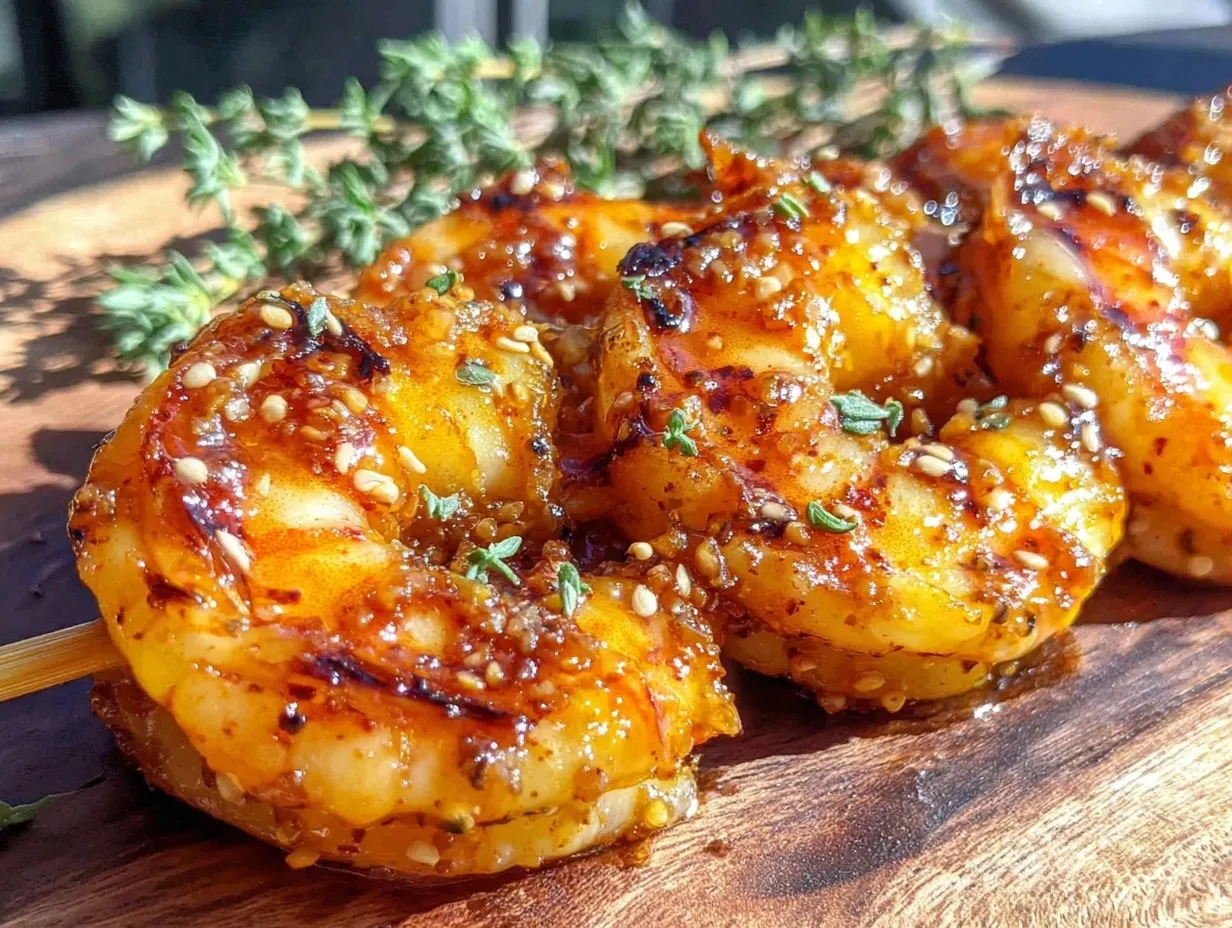 grilled honey garlic butter shrimp skewers preparation steps