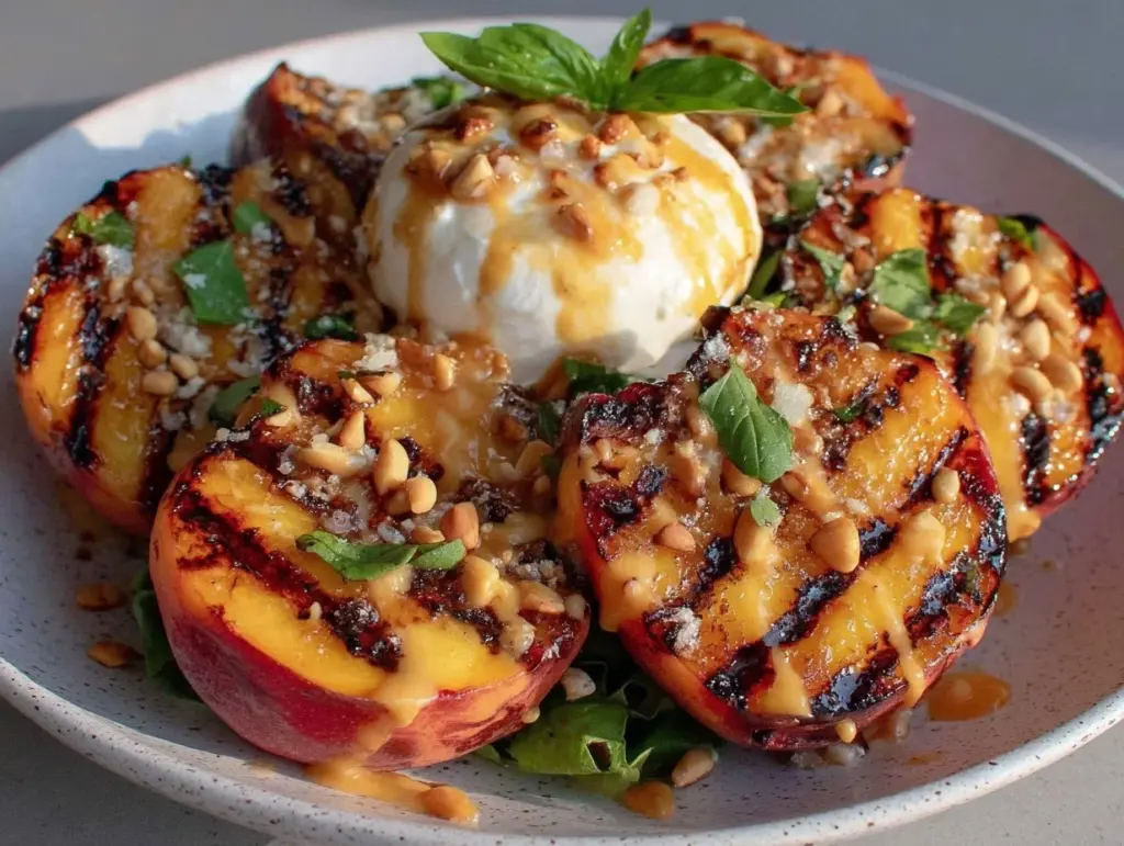 grilled peach burrata salad - featured image