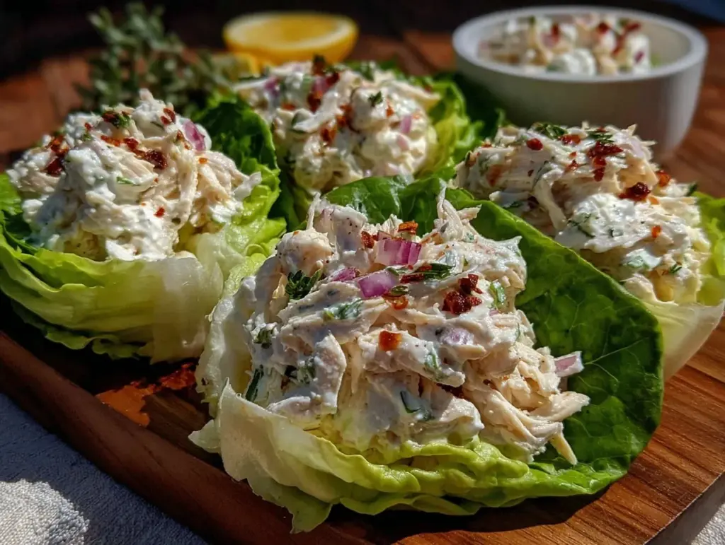 healthy high protein greek yogurt chicken salad lettuce wraps - featured image