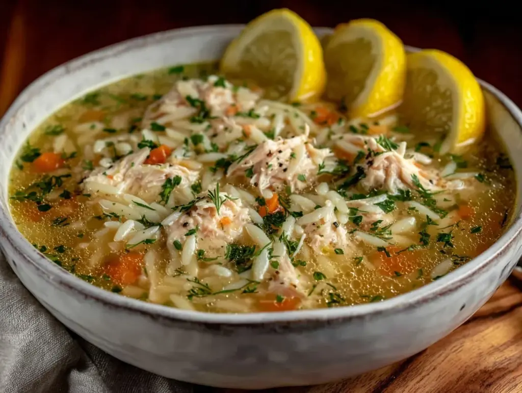 healthy lemon chicken orzo soup - featured image