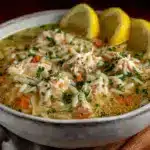 healthy lemon chicken orzo soup - featured image