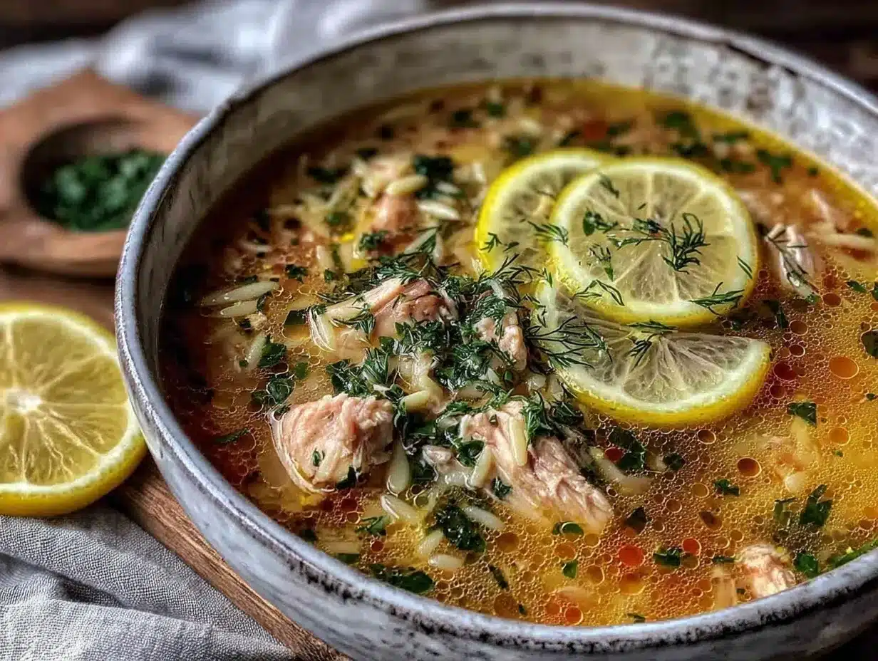 healthy lemon chicken orzo soup preparation steps