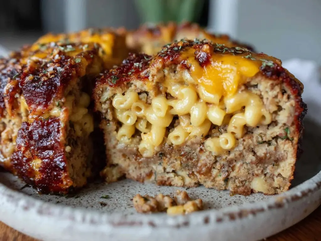 mac and cheese stuffed meatloaf - featured image