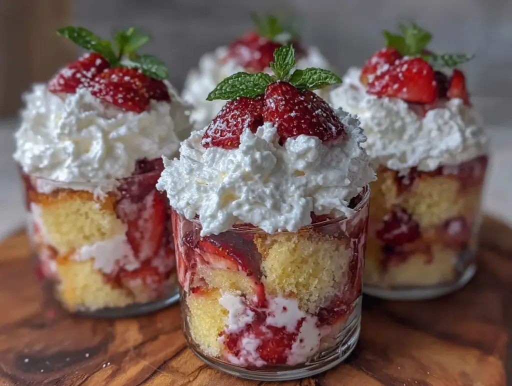 mini strawberry shortcake trifle cups - featured image