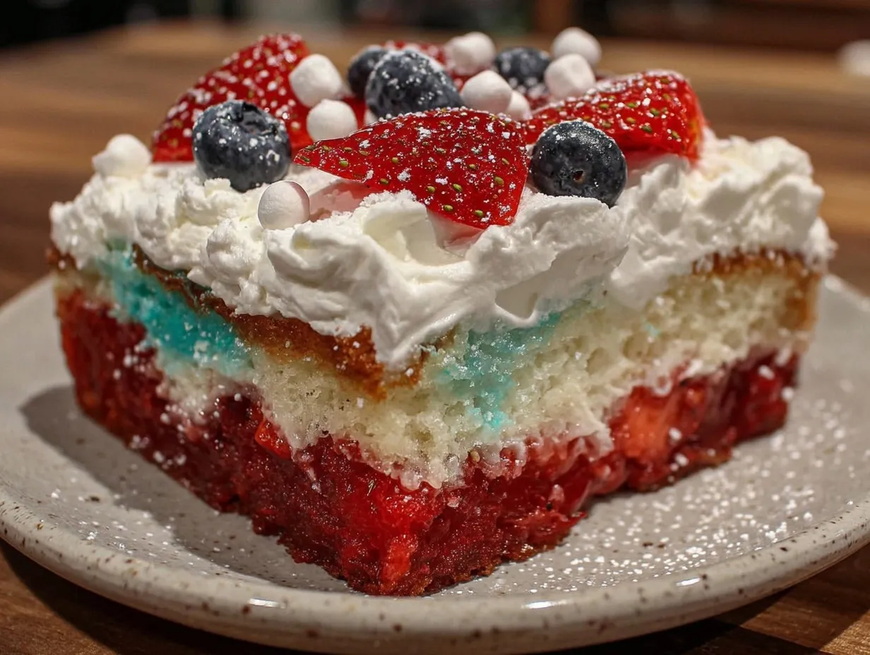 patriotic red white and blue poke cake preparation steps