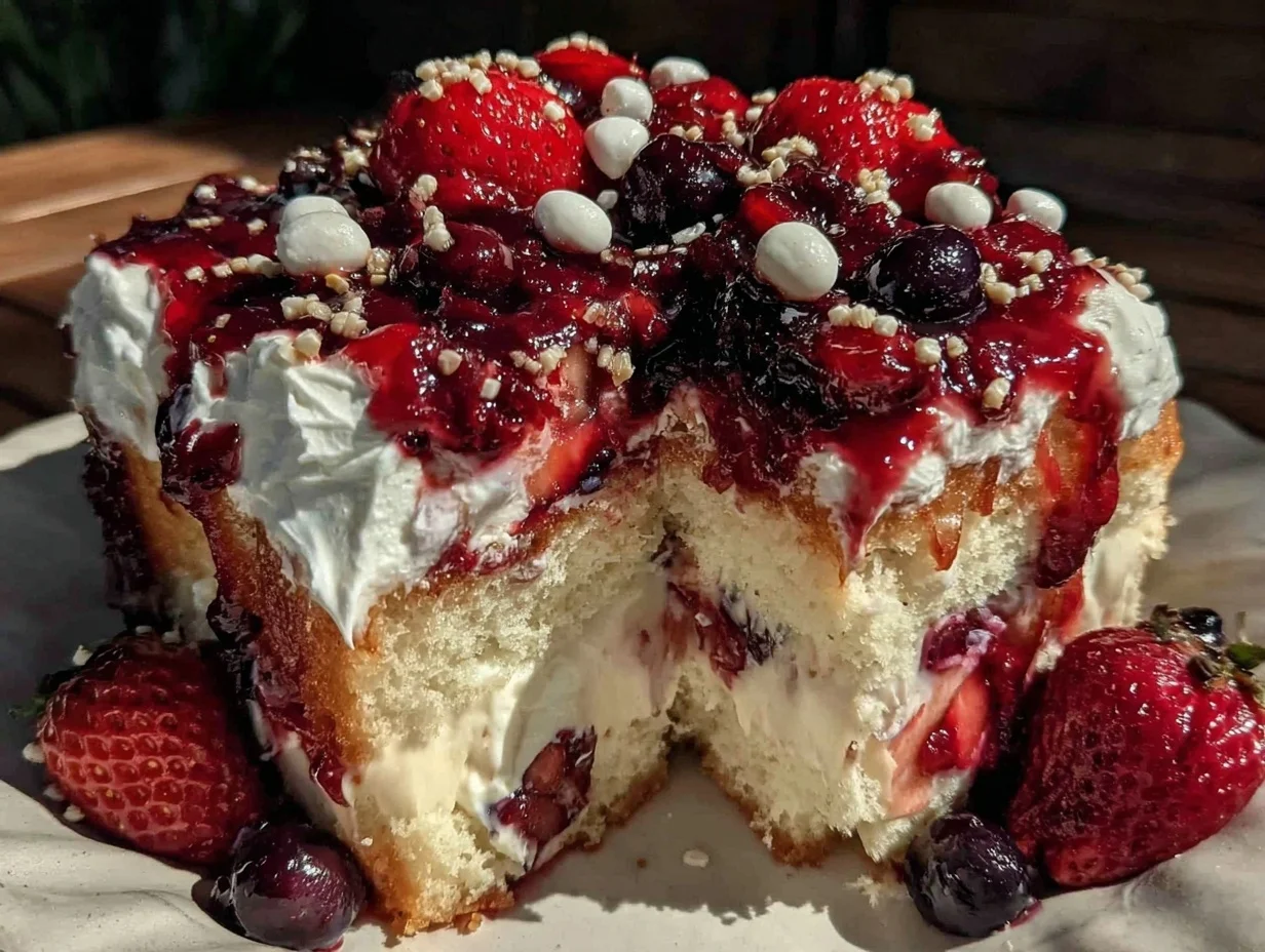 patriotic red white and blue poke cake - featured image