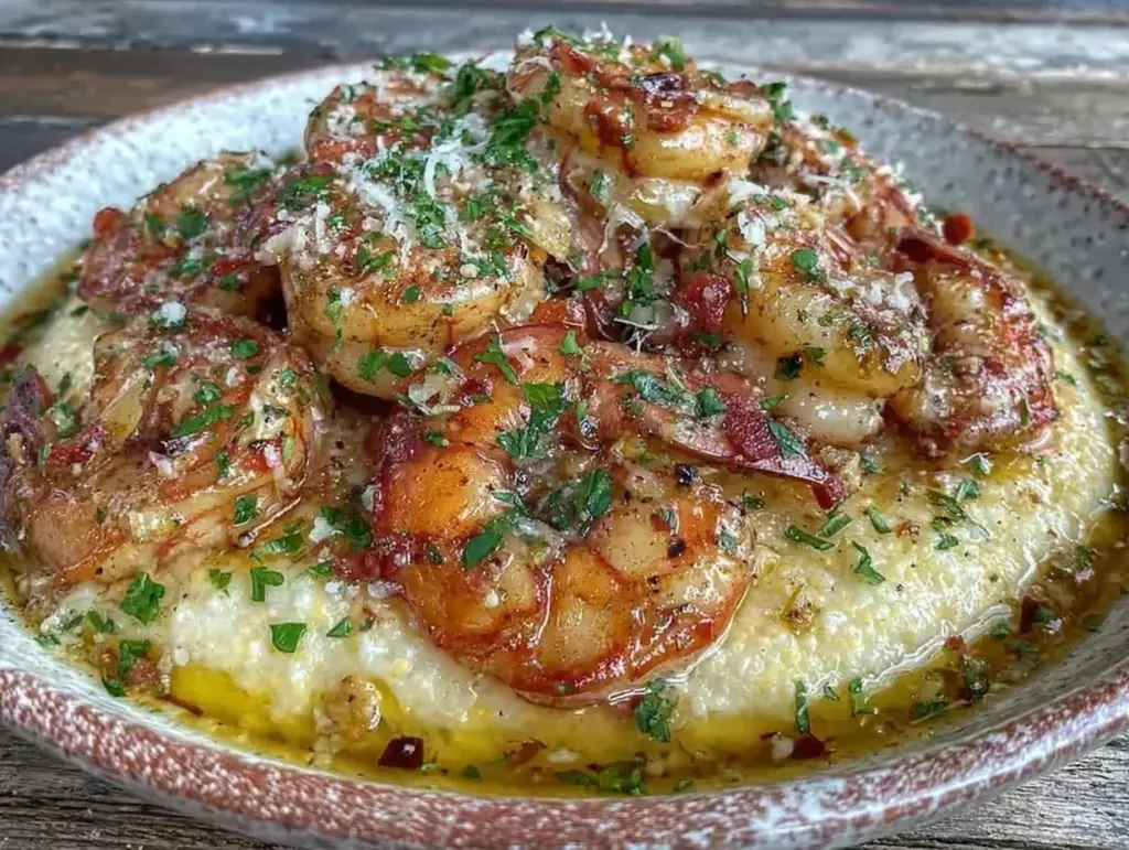 quick creamy garlic butter shrimp and grits - featured image