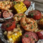 smoked sausage and shrimp boil foil packets - featured image