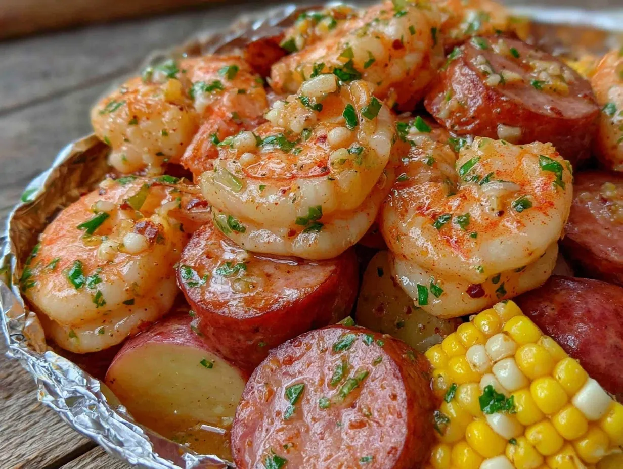 smoked sausage and shrimp boil foil packets preparation steps