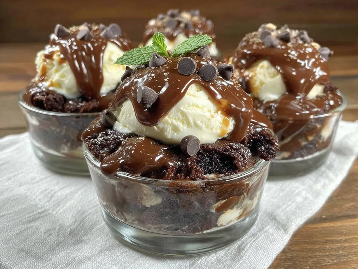 triple chocolate brownie sundae cups preparation steps