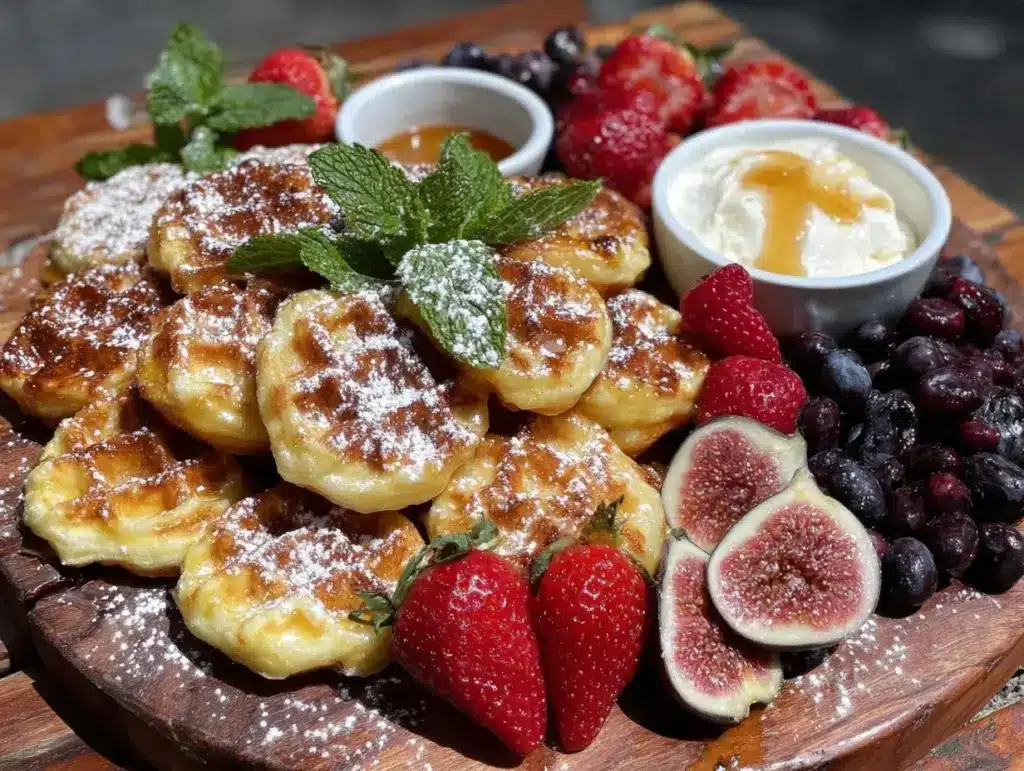 brunch grazing board with mini waffles and fresh fruit - featured image