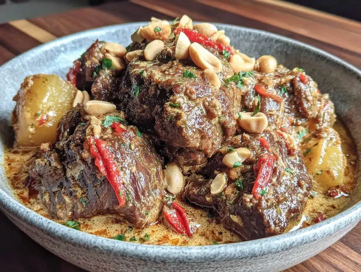 creamy Massaman curry with beef preparation steps