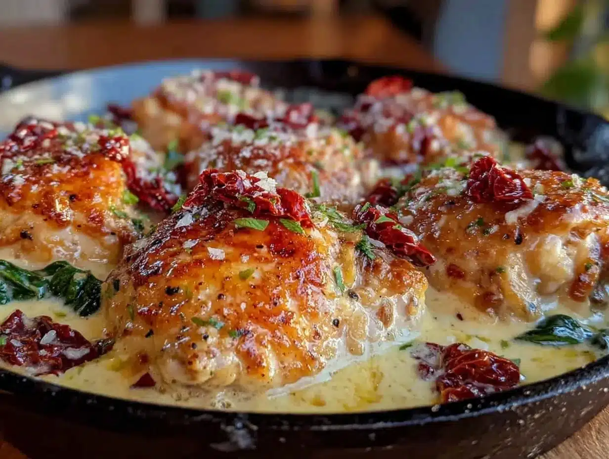 creamy one-skillet garlic chicken preparation steps