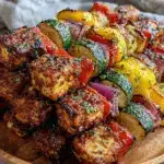 fresh grilled vegetable and halloumi kabobs - featured image
