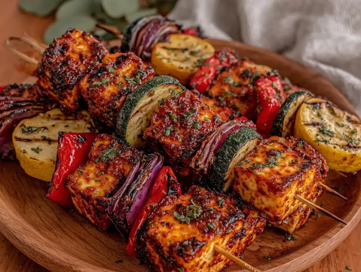 fresh grilled vegetable and halloumi kabobs preparation steps