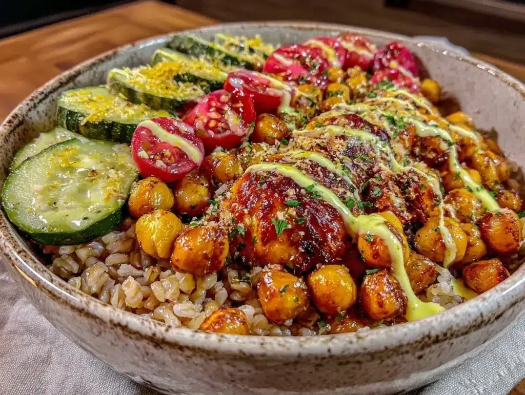 fresh mediterranean farro bowl - featured image