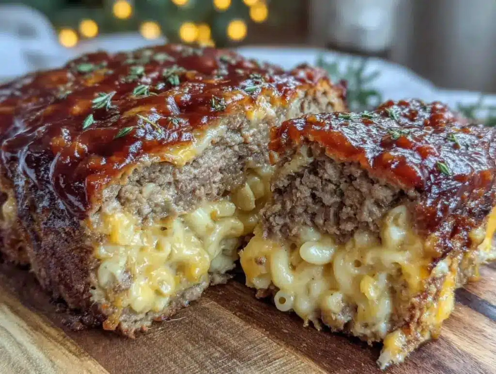 smoked mac and cheese stuffed meatloaf - featured image