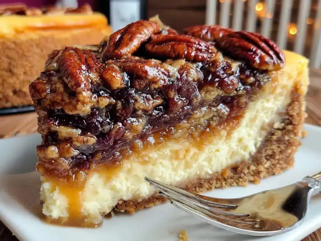 bourbon pecan pie cheesecake - featured image