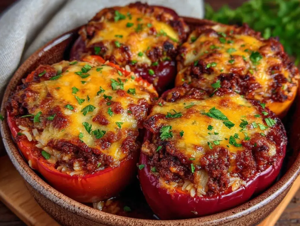 cheesy stuffed pepper casserole - featured image
