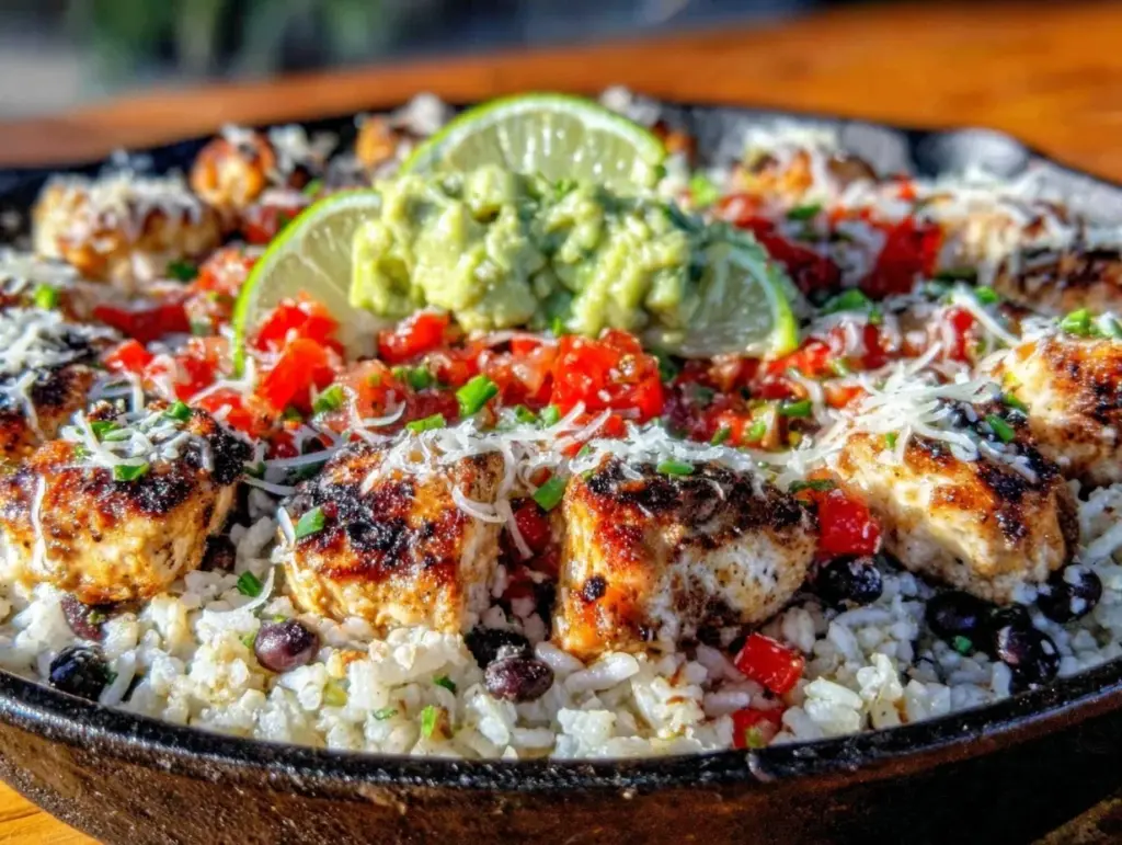 chicken burrito bowl rice skillet - featured image