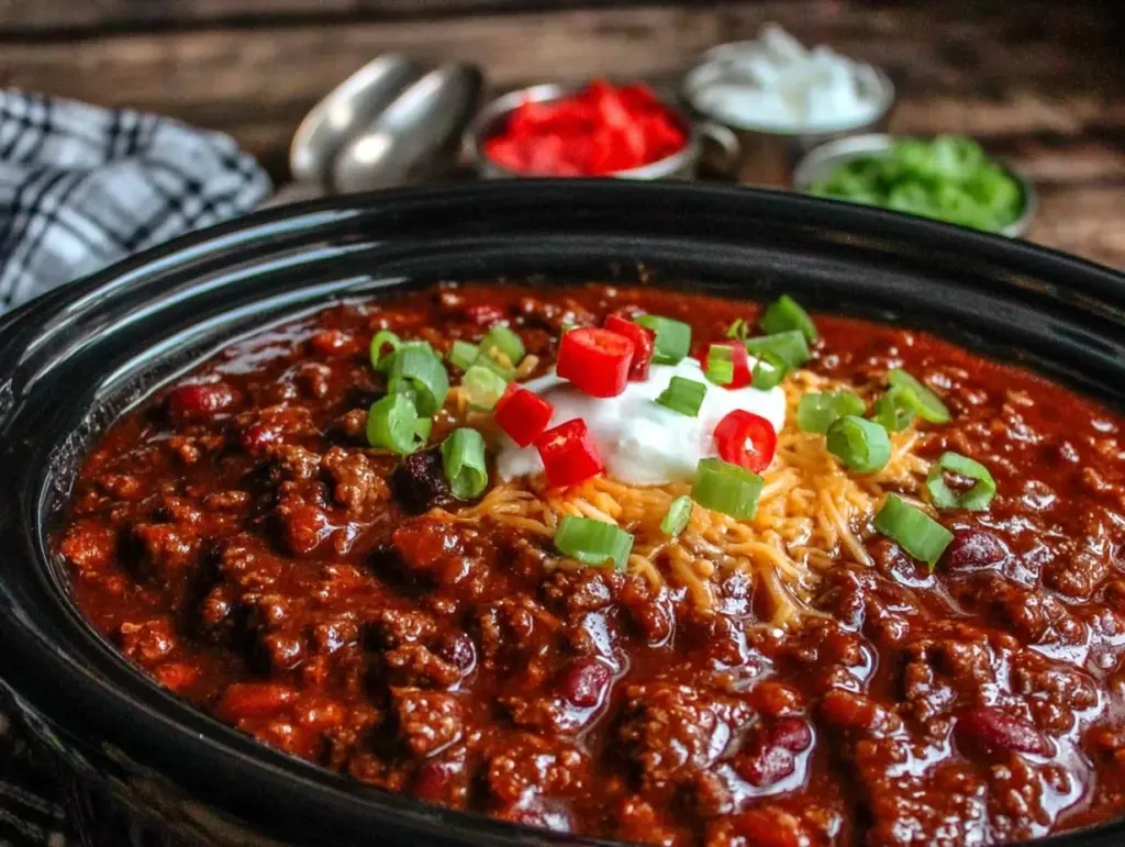 cozy tailgate crockpot chili - featured image