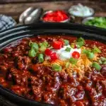 cozy tailgate crockpot chili - featured image
