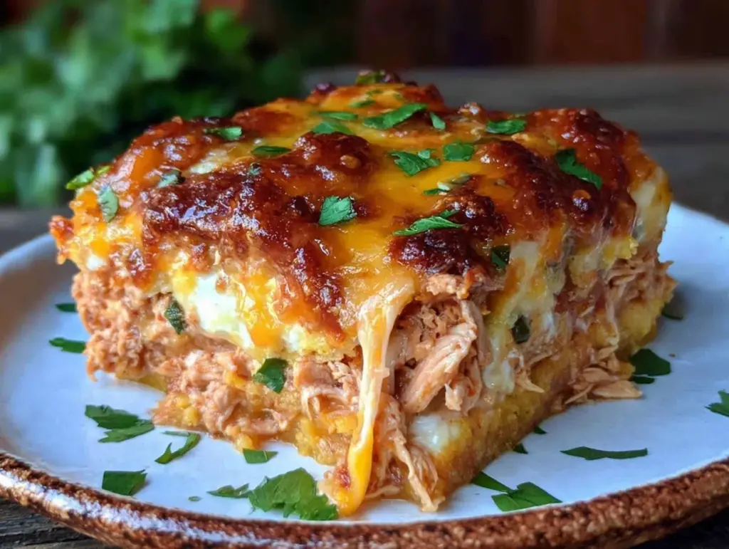 creamy chicken enchilada casserole - featured image