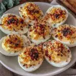 creamy deviled eggs with everything bagel seasoning - featured image