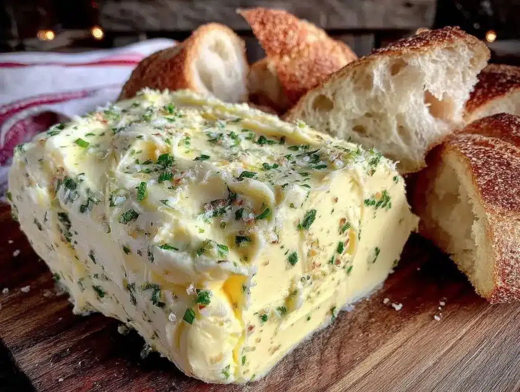 creamy garlic herb compound butter log - featured image